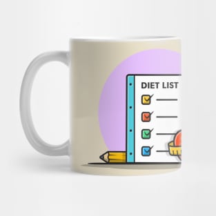 Diet List, Apple, With Pencil Cartoon Vector Icon Illustration Mug